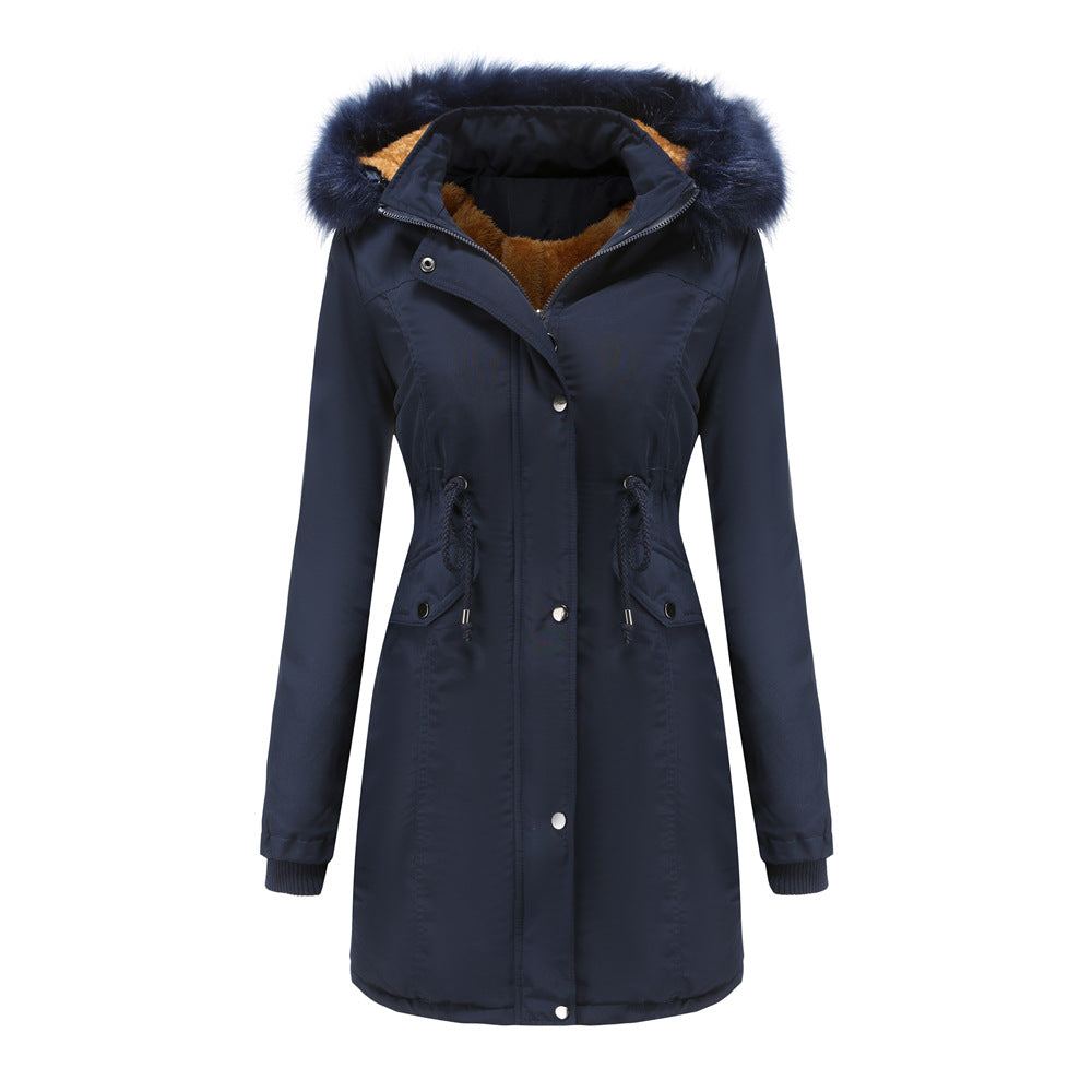 Damen modische Funktionsjacke mit abnehmbarer Kapuze und kuscheligem Kunstfell Drune