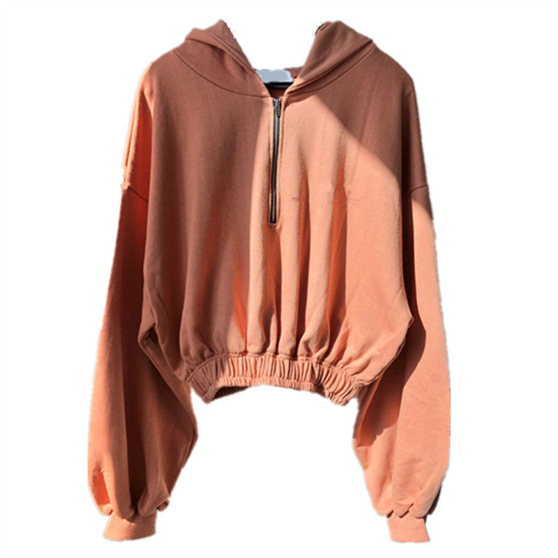 Damen cropped Sweatjacke mit halbhohem Kragen Drune