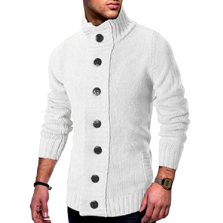 Herren Strickjacke mit hohem Kragen und dekorativen Knopfdetails Drune
