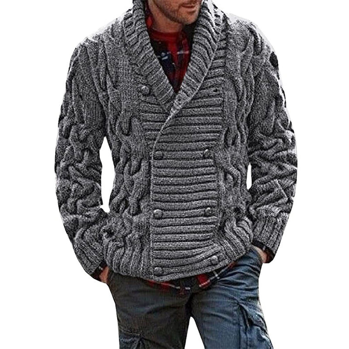 Herren Strickjacke mit doppelter Knopfleiste und kreativem Zopfmuster Drune