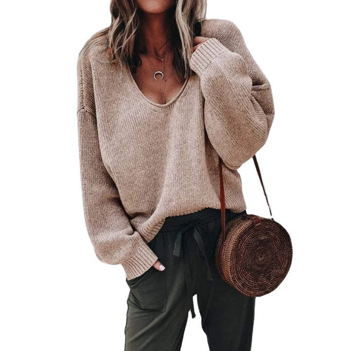 Damen V-Ausschnitt Grobstrickpullover mit überschnittenen Schultern Drune