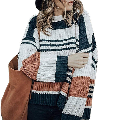 Damen Grobstrickpullover mit vielseitigem Streifenmuster Drune