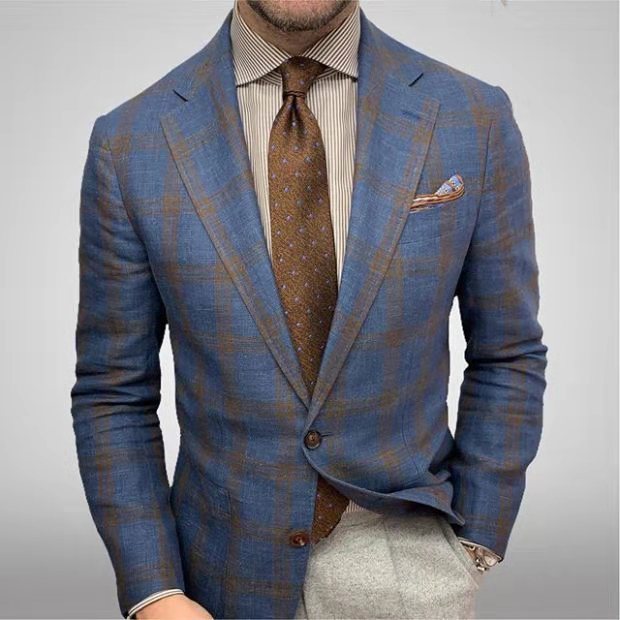 Herren elegante Karomuster Blazerjacke mit schmalem Schnitt Drune