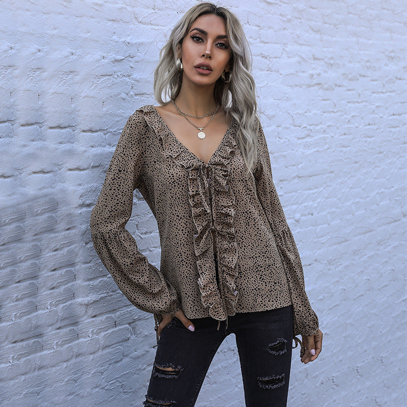 Damen Bluse mit Rüschendetails und eleganten Puffärmeln Drune