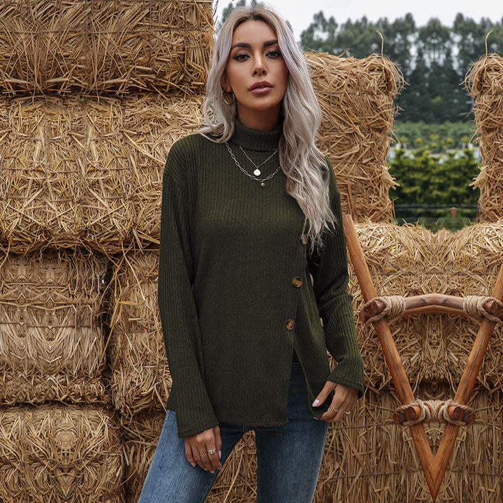 Damen gemütlicher Rollkragenpullover mit Knopfdetails Drune