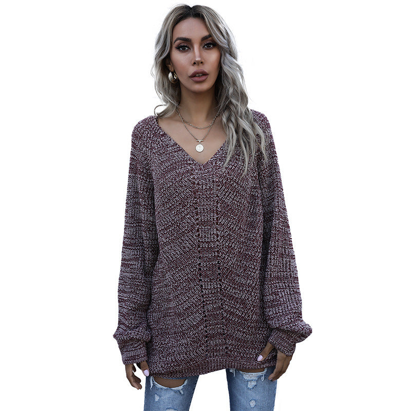 Damen Oversized Strickpullover mit V-Ausschnitt Drune