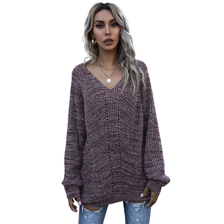 Damen Oversized Strickpullover mit V-Ausschnitt Drune