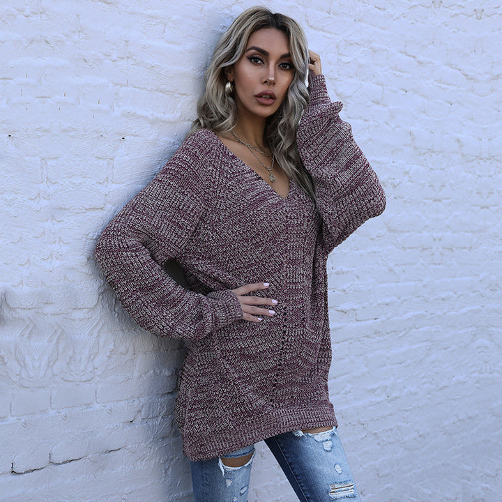 Damen Oversized Strickpullover mit V-Ausschnitt Drune