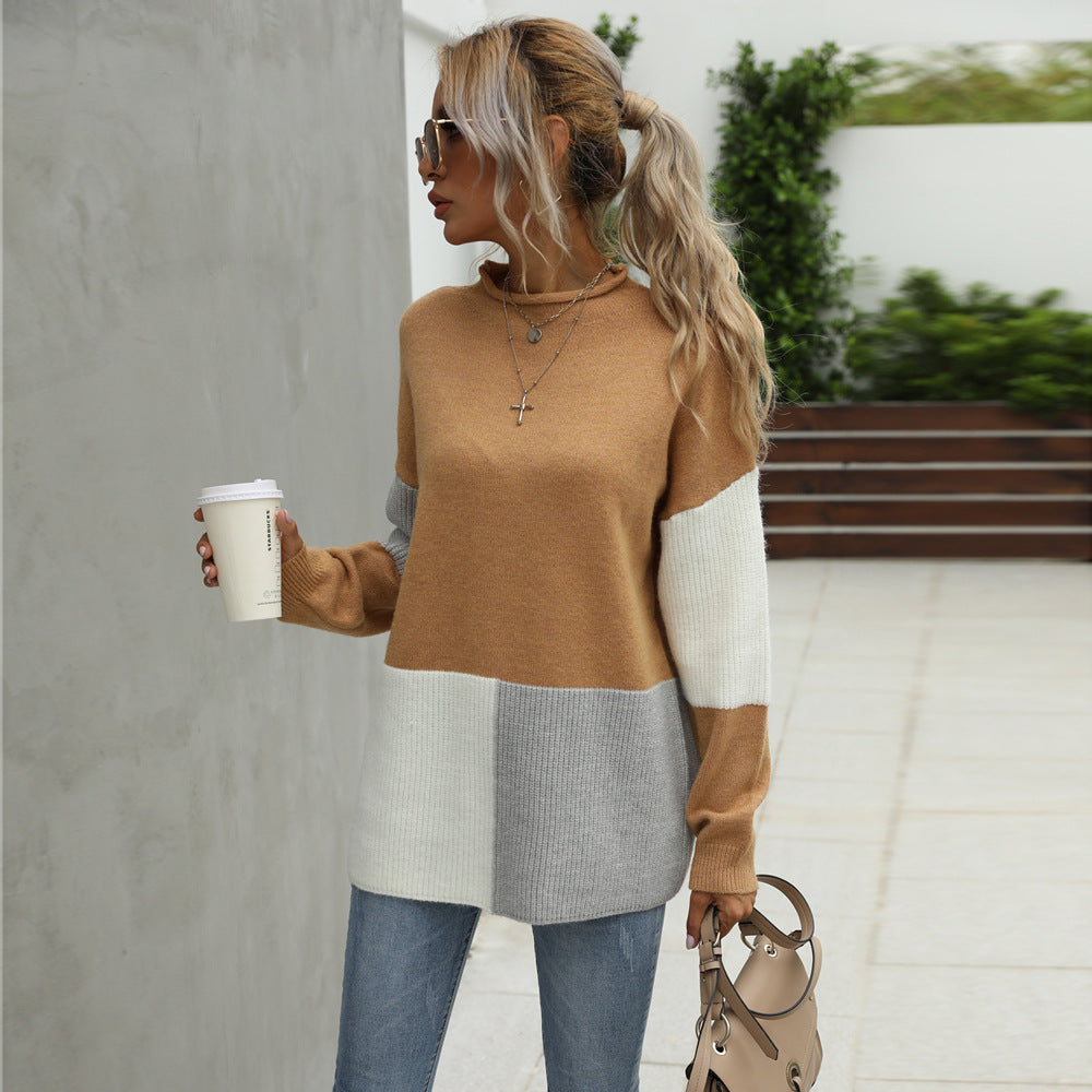 Damen lässiger Pullover mit modischen Farbblockelementen Drune
