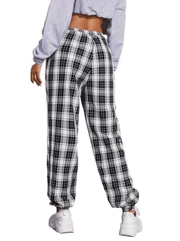 Damen lässige Karohose mit elastischem Bund und praktischen Seitentaschen Drune