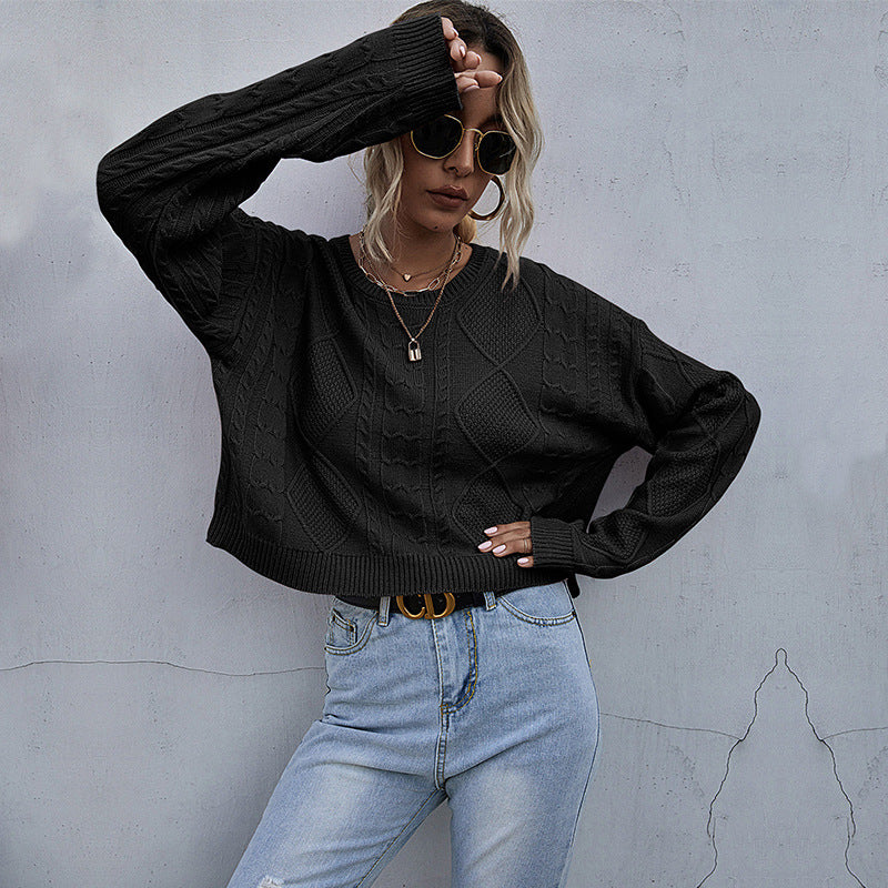 Damen lässiger Strickpullover mit modernem Zopfmuster und oversized Schnitt Drune