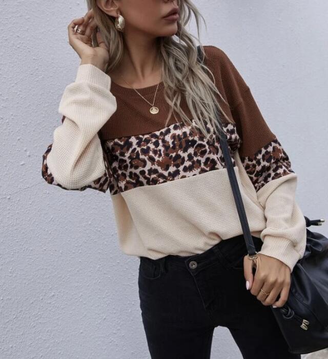 Damen Lässiger Pullover mit einzigartigem Leopardenmuster und strukturiertem Stoff Drune
