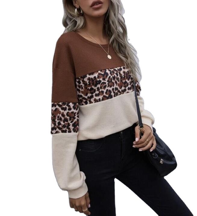 Damen Lässiger Pullover mit einzigartigem Leopardenmuster und strukturiertem Stoff Drune