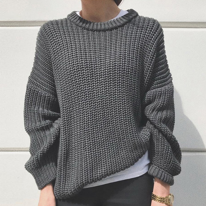 Damen Grobstrickpullover mit weiten Ärmeln und Rundhalsausschnitt Drune