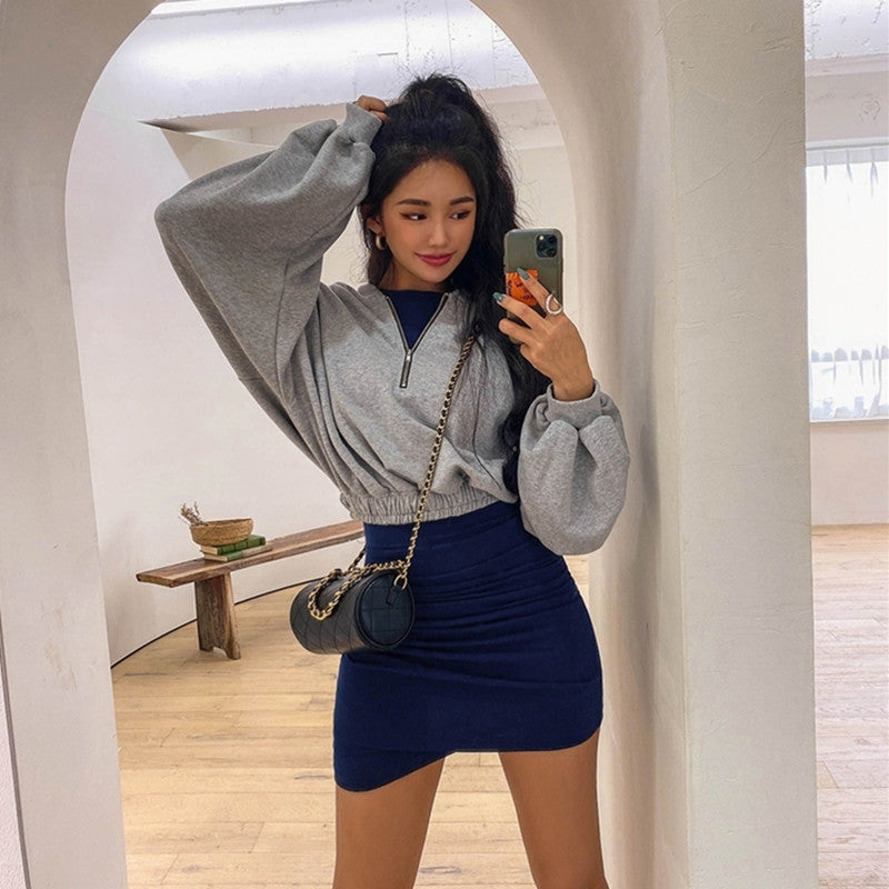 Damen cropped Sweatshirt mit Reißverschluss Drune