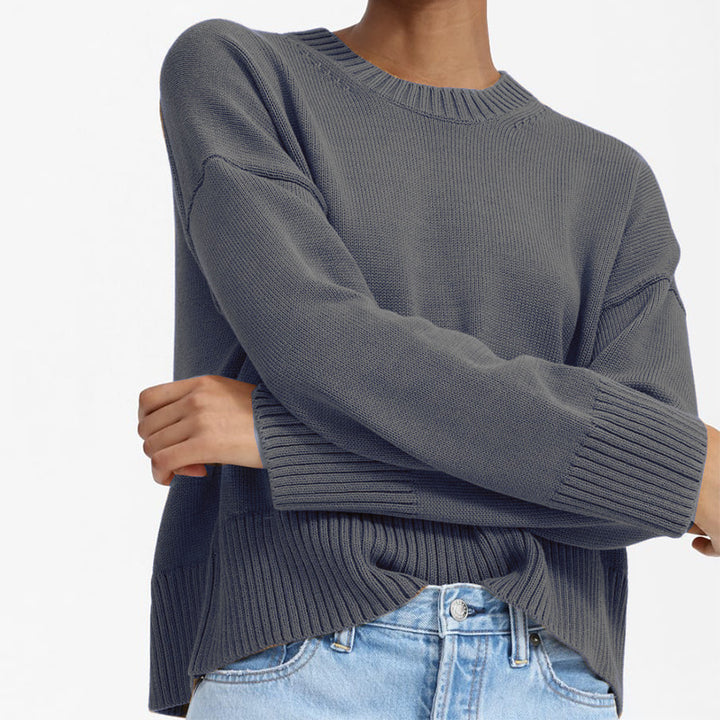 Damen Grobstrick Pullover mit weitem Schnitt und lässigem Design Drune