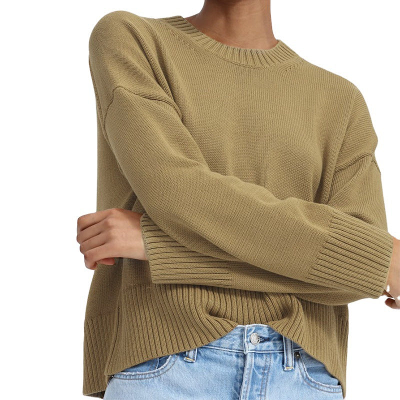 Damen Grobstrick Pullover mit weitem Schnitt und lässigem Design Drune