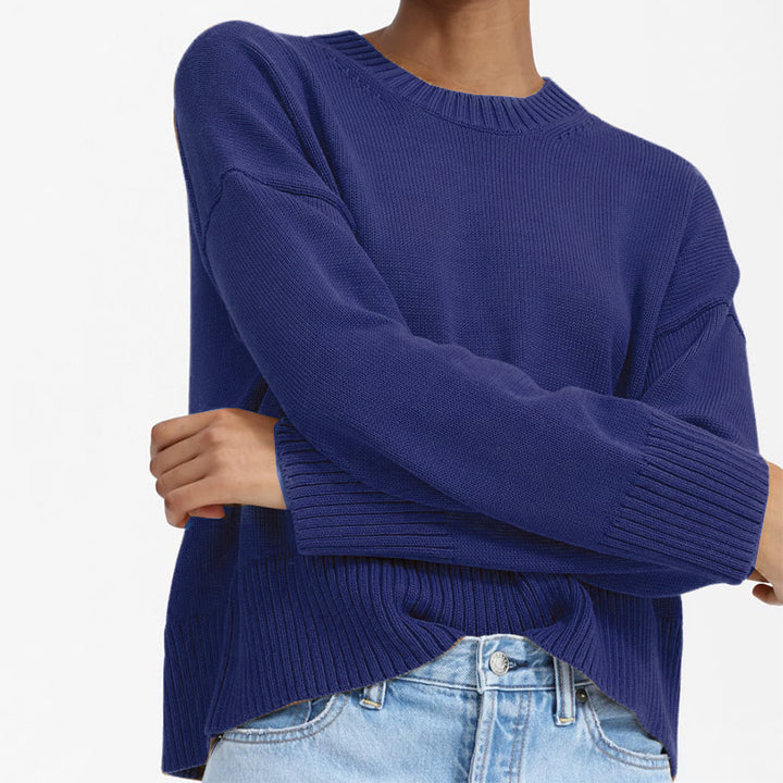 Damen Grobstrick Pullover mit weitem Schnitt und lässigem Design Drune