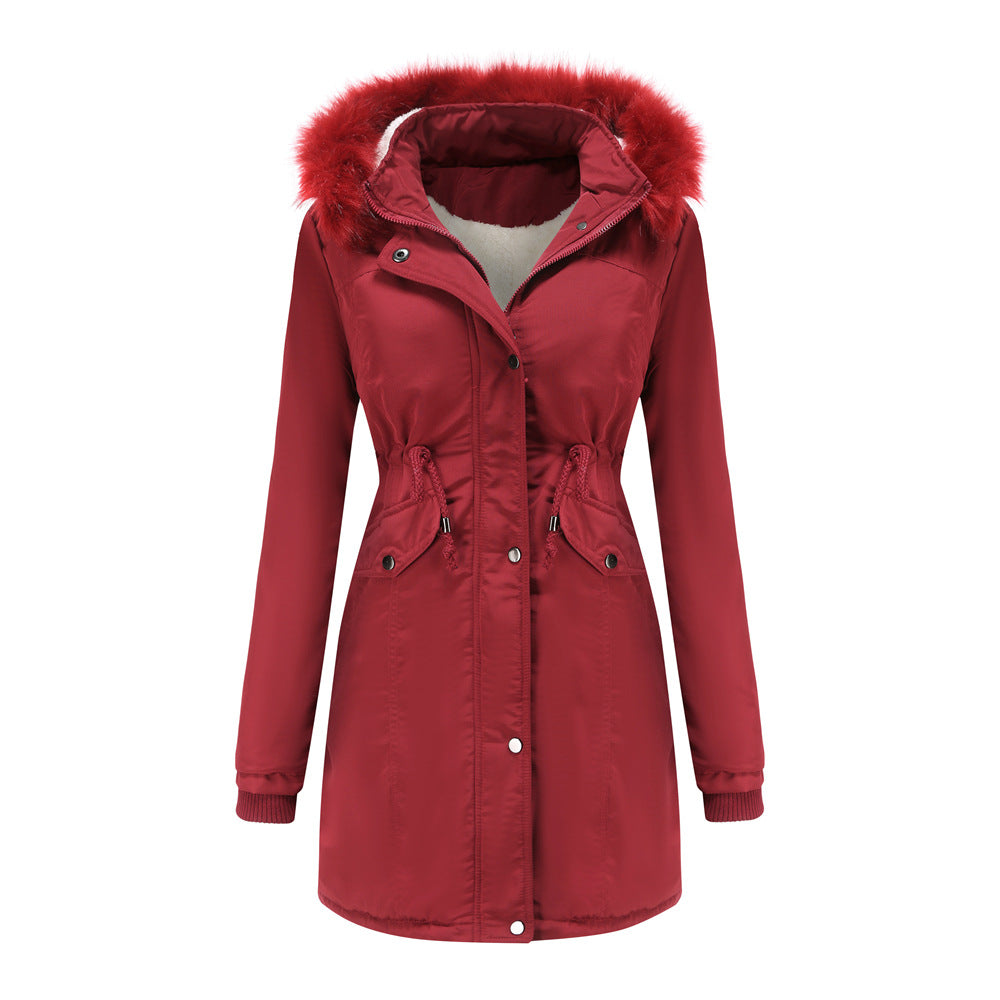 Damen modische Funktionsjacke mit abnehmbarer Kapuze und kuscheligem Kunstfell Drune