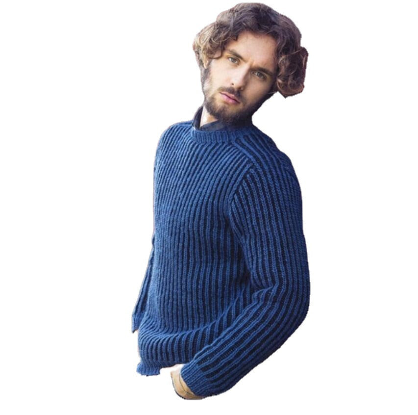 Herren Rippstrick Pullover mit rundem Ausschnitt und lässigem Schnitt Drune
