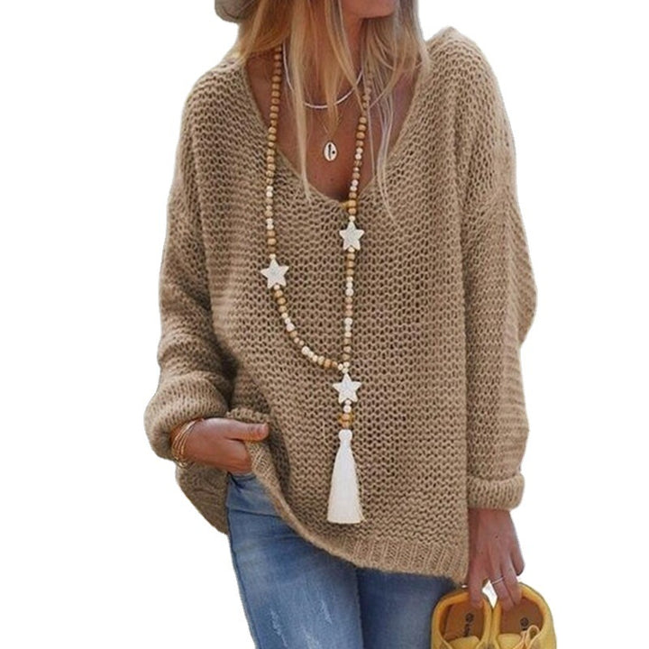 Damen Grobstrick Pullover mit weitem V-Ausschnitt und lässigem Schnitt Drune
