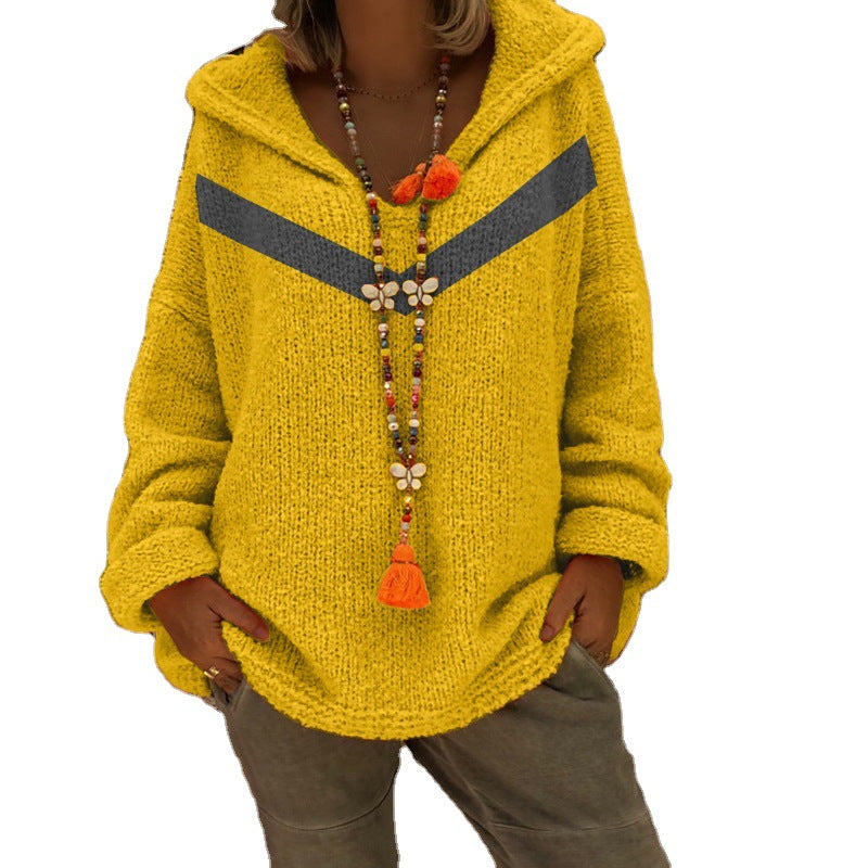 Damen Grobstrick Pullover mit Kapuze und dekorativem Detail Drune