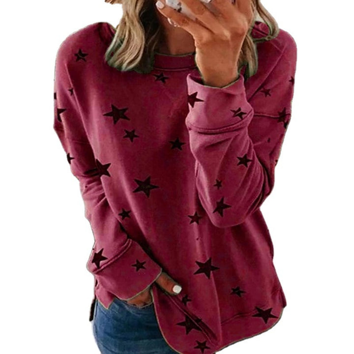 Damen nan locker geschnittenes Sternen-Print Sweatshirt mit Rundhalsausschnitt, verlängertem Rücken und seitlichen Schlitzen Drune