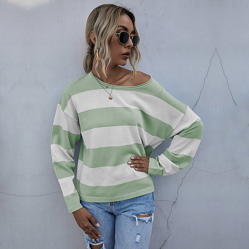 Damen lässiger Oversized-Pullover mit breiten Streifen Drune
