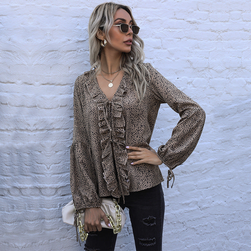 Damen Bluse mit Rüschendetails und eleganten Puffärmeln Drune