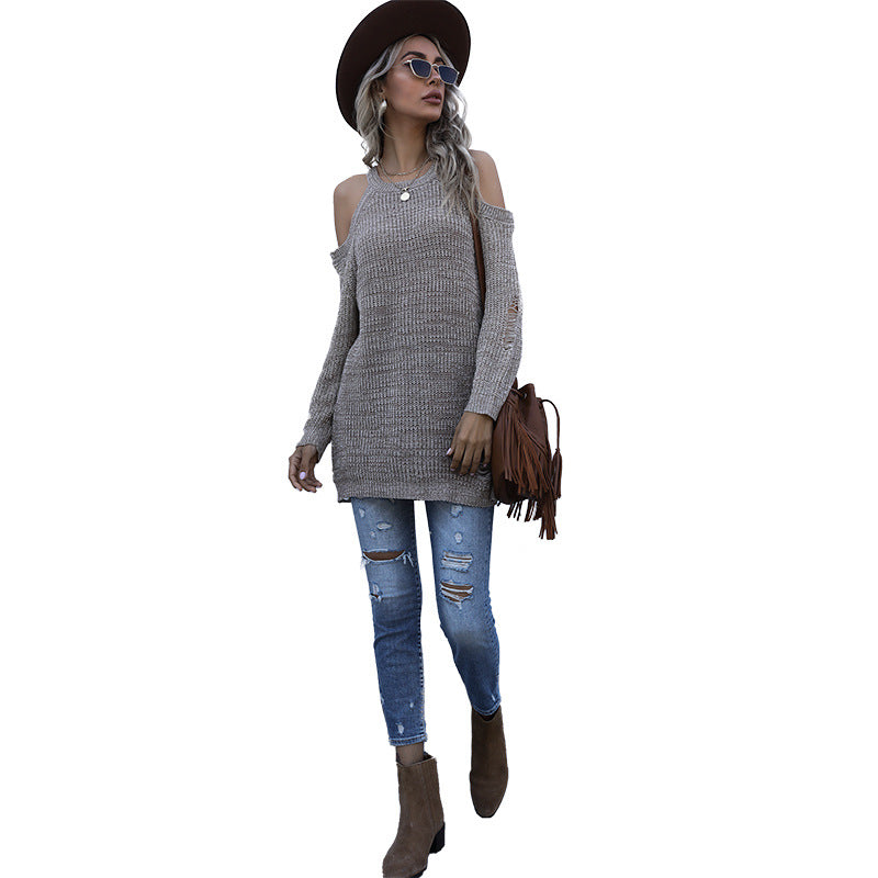 Damen luftiger Strickpullover mit Off-Shoulder-Design und modernem Schnitt Drune