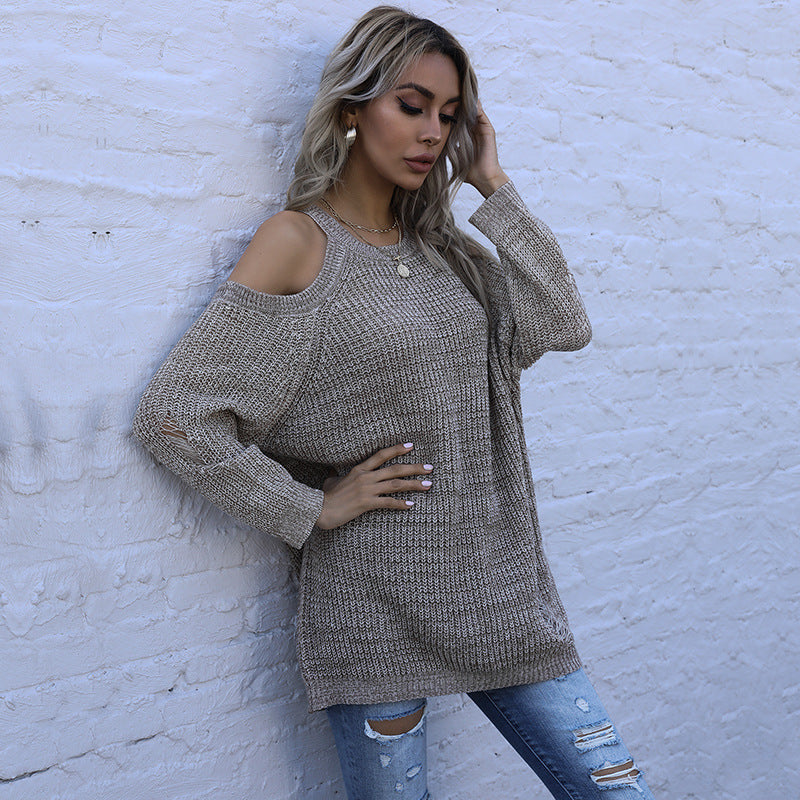Damen luftiger Strickpullover mit Off-Shoulder-Design und modernem Schnitt Drune