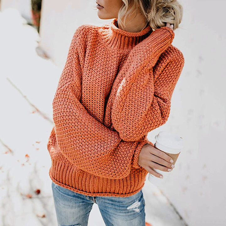 Damen Grobstrickpullover mit hohem Kragen und weitem Schnitt Drune