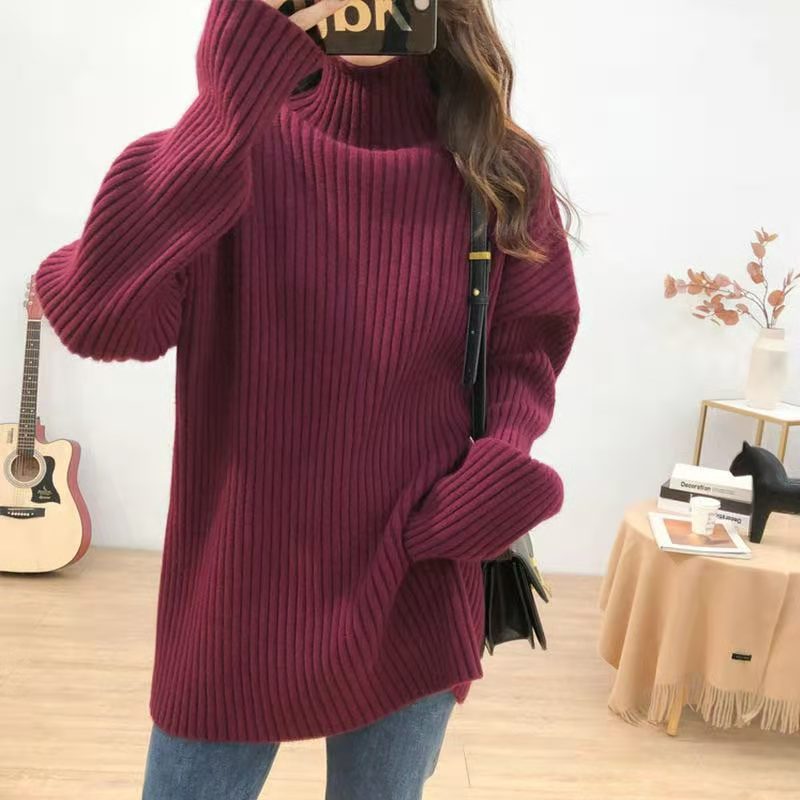 Damen Grobstrickpullover mit hohem Kragen und feiner Rippstruktur Drune
