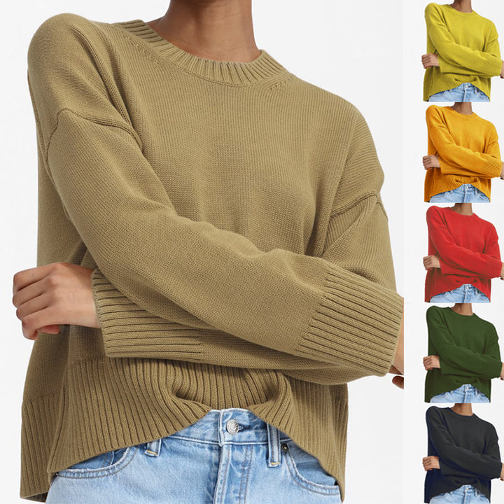 Damen Grobstrick Pullover mit weitem Schnitt und lässigem Design Drune