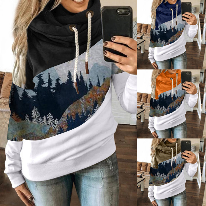 Damen Kapuzenpullover mit kreativem Berglandschaftsdesign und weichem Innenfutter Drune