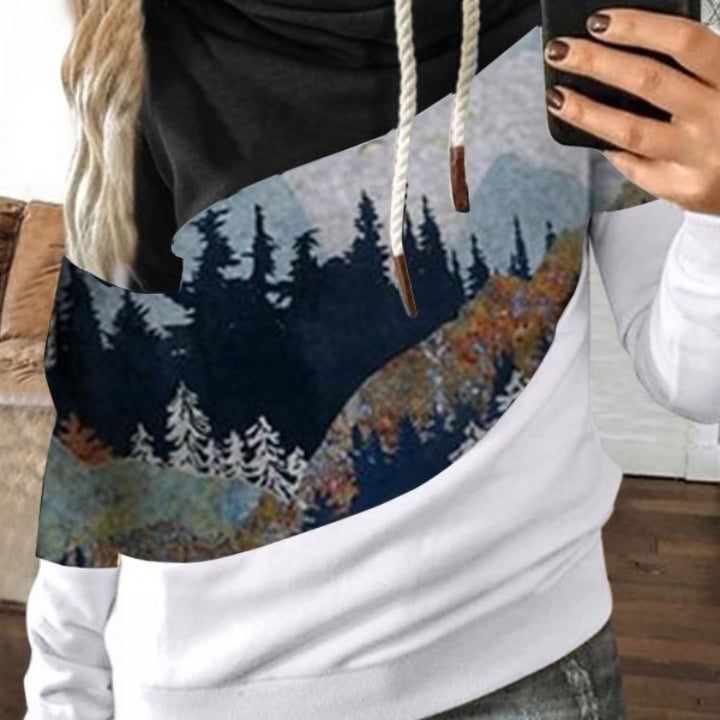 Damen Kapuzenpullover mit kreativem Berglandschaftsdesign und weichem Innenfutter Drune
