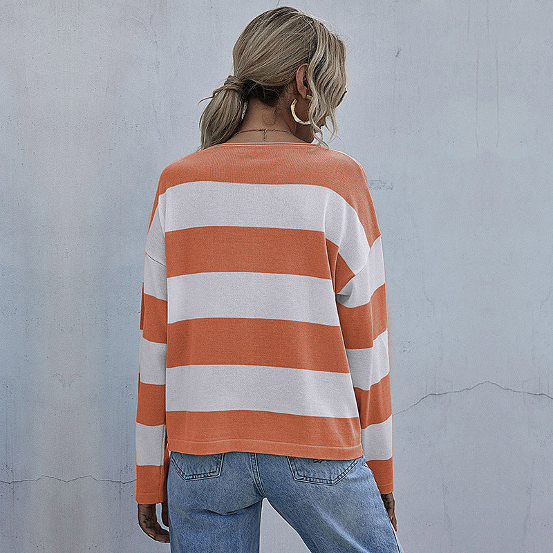 Damen lässiger Oversized-Pullover mit breiten Streifen Drune