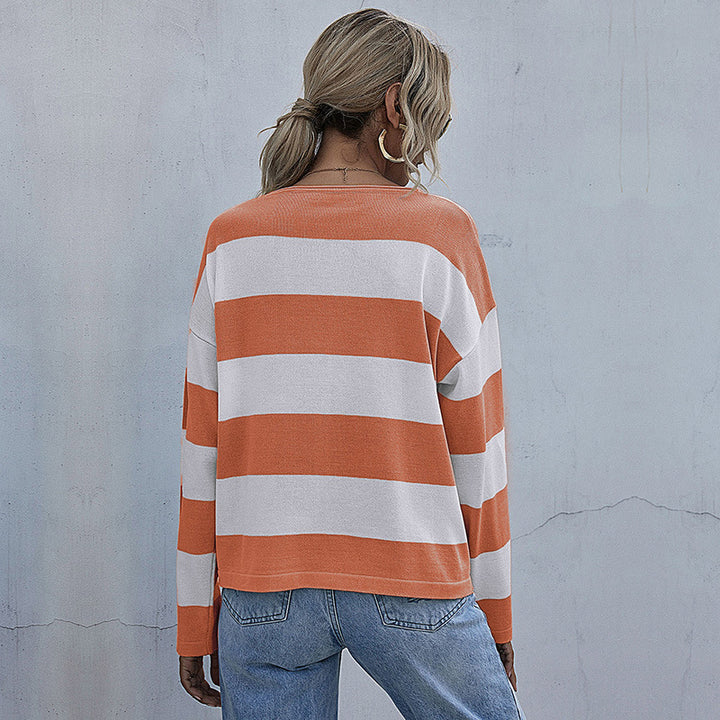 Damen lässiger Oversized-Pullover mit breiten Streifen Drune