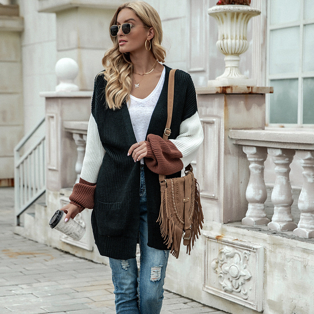 Damen lässige Strickjacke mit lässigem Schnitt und Taschen Drune