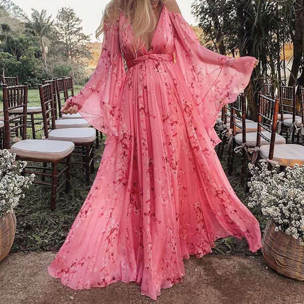 Drune - Chiffonkleid mit ausgestellten Ärmeln