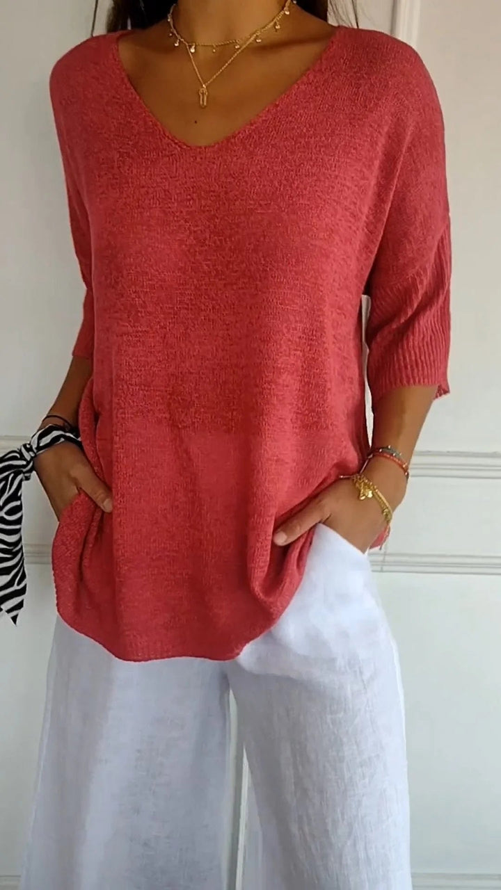 Drune | Unifarbenes Stricktop mit V-Ausschnitt