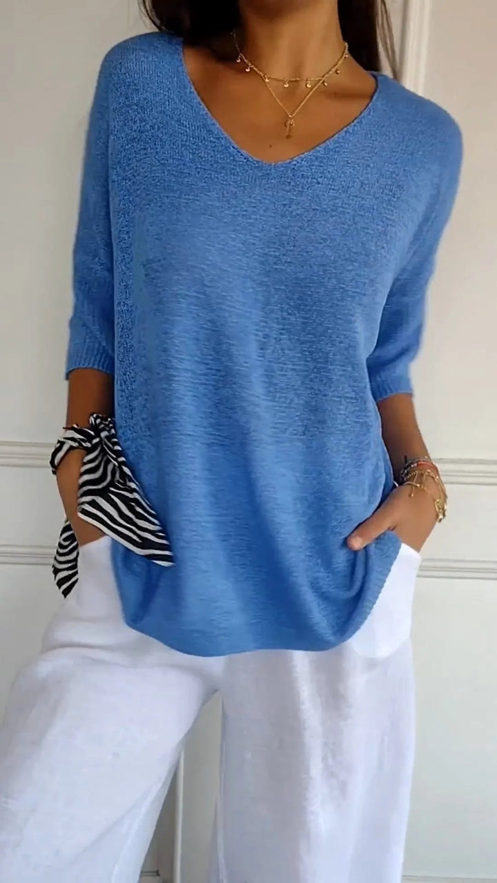 Drune | Unifarbenes Stricktop mit V-Ausschnitt