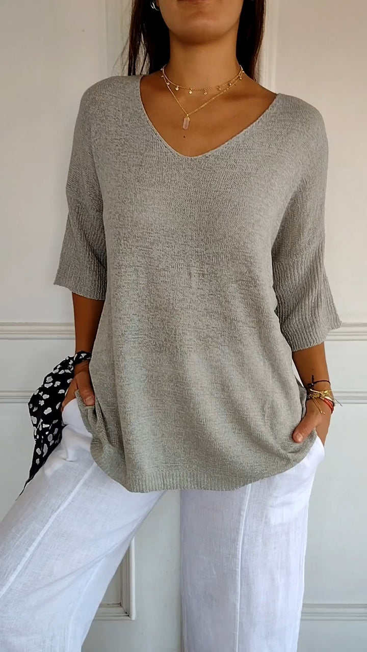 Drune | Unifarbenes Stricktop mit V-Ausschnitt