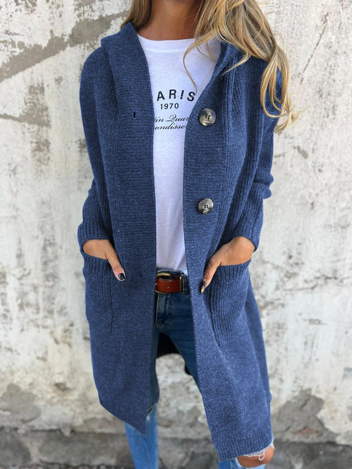 Drune | Strickjacke Lange Offene Front Ribbed Knopfverschluss & Vordertaschen