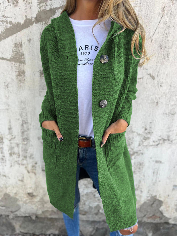 Drune | Strickjacke Lange Offene Front Ribbed Knopfverschluss & Vordertaschen