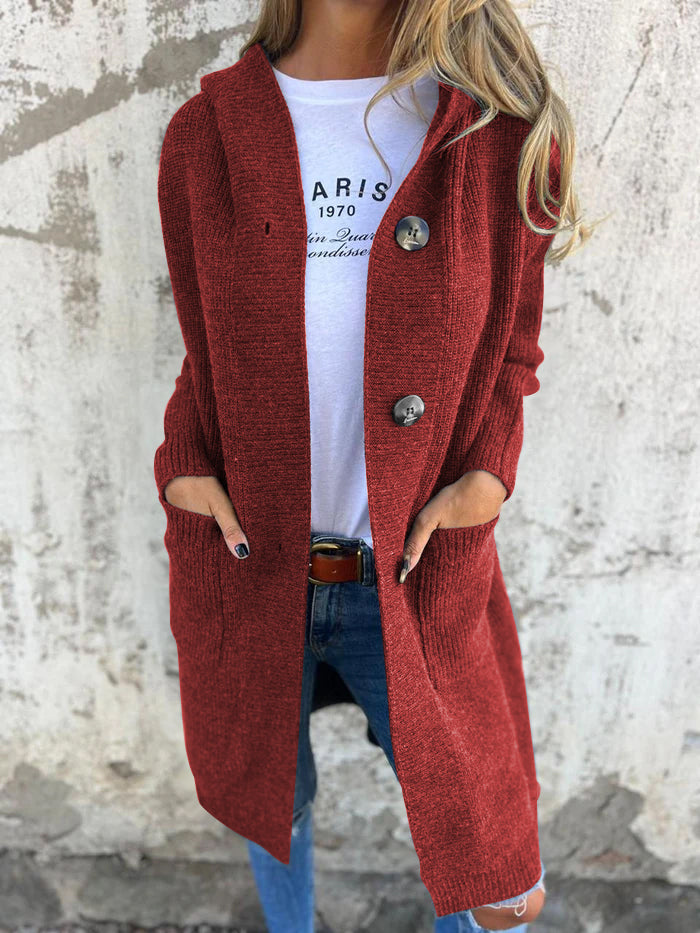Drune | Langer StrickStrickjacke Weich Und Bequem Mit Knöpfen Und Taschen Mit Schalkragen