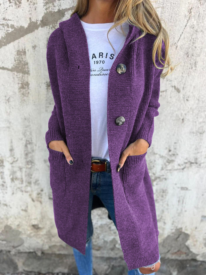 Drune | Strickjacke Lange Offene Front Ribbed Knopfverschluss & Vordertaschen