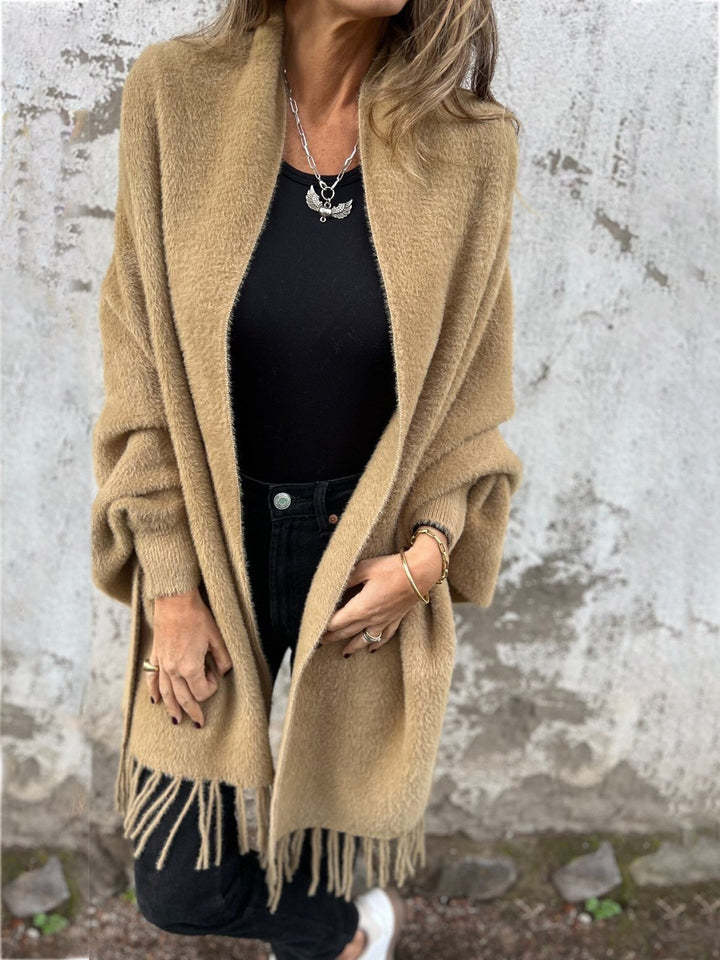 Drune | Weiche Poncho mit Fransen Acrylmischung Perfekt Für Herbst und Winter