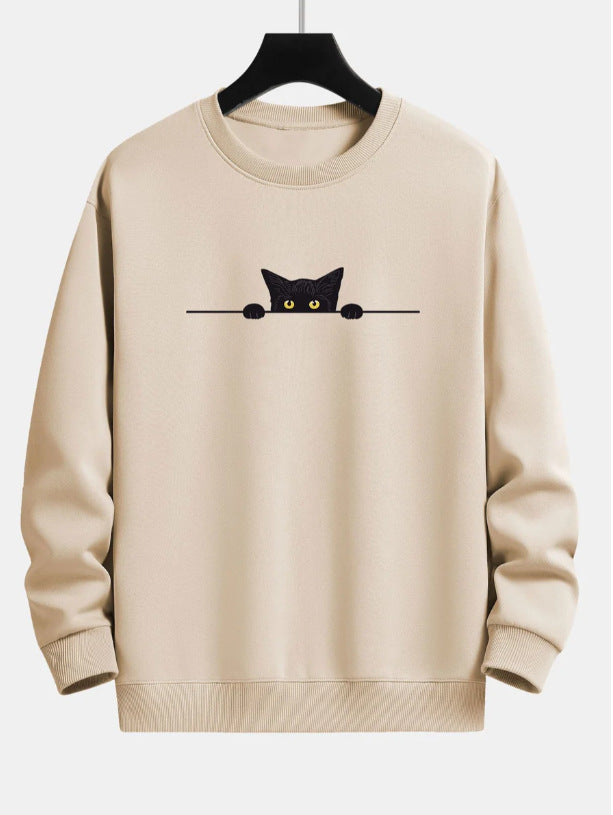 Drune | Relax Fit Sweatshirt Mit Schwarzem Katzenprint
