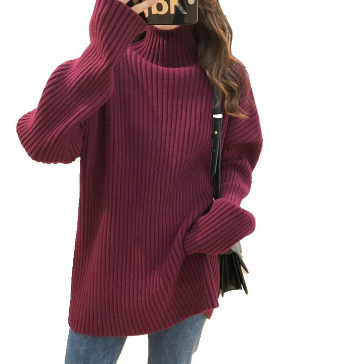 Damen Grobstrickpullover mit hohem Kragen und feiner Rippstruktur Drune
